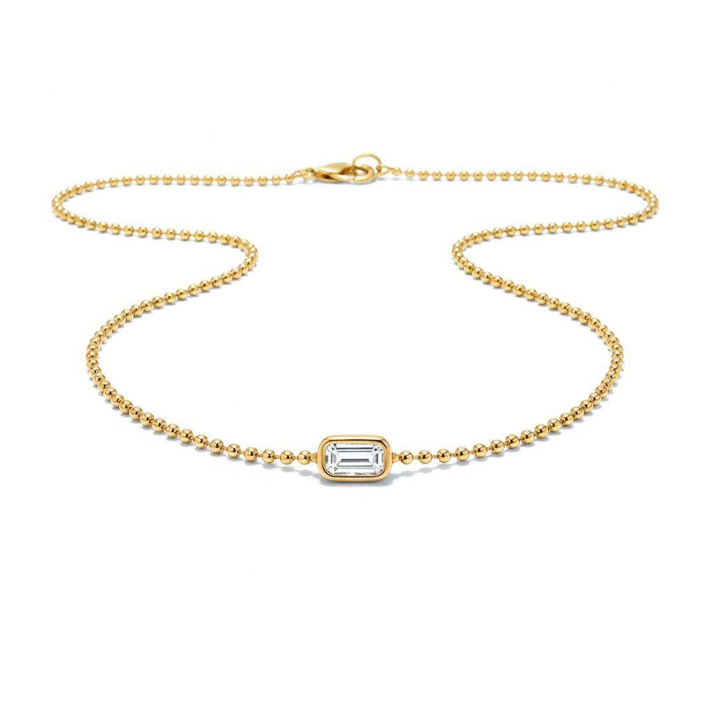 "Beedz n Bezel" Emerald Cut Lab Grown Necklace