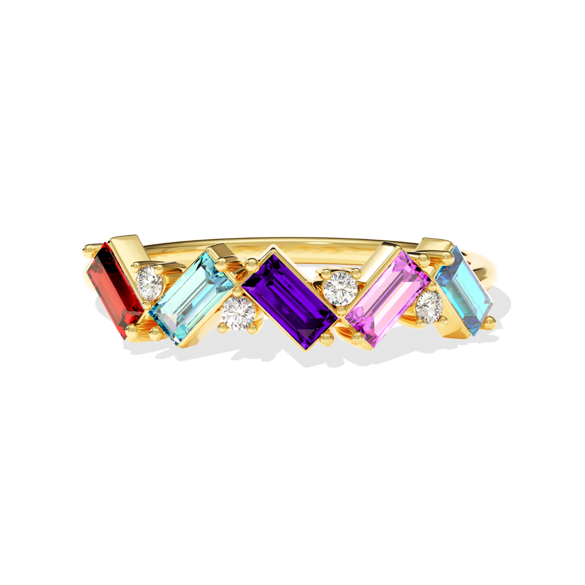 Chevron-Shaped Lab Diamond & Gemstone RIng