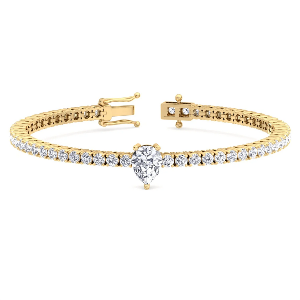 10 Carats Lab Pear Shspe Center Tennis Bracelet