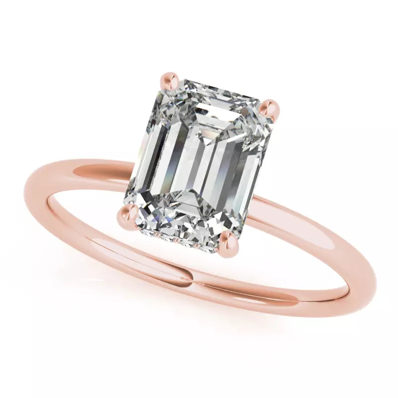 Hidden Halo Emerald Cut Lab Grown Engagement Ring