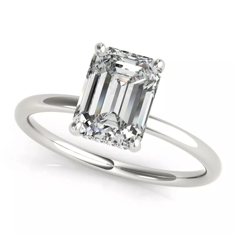 Hidden Halo Emerald Cut Lab Grown Engagement Ring