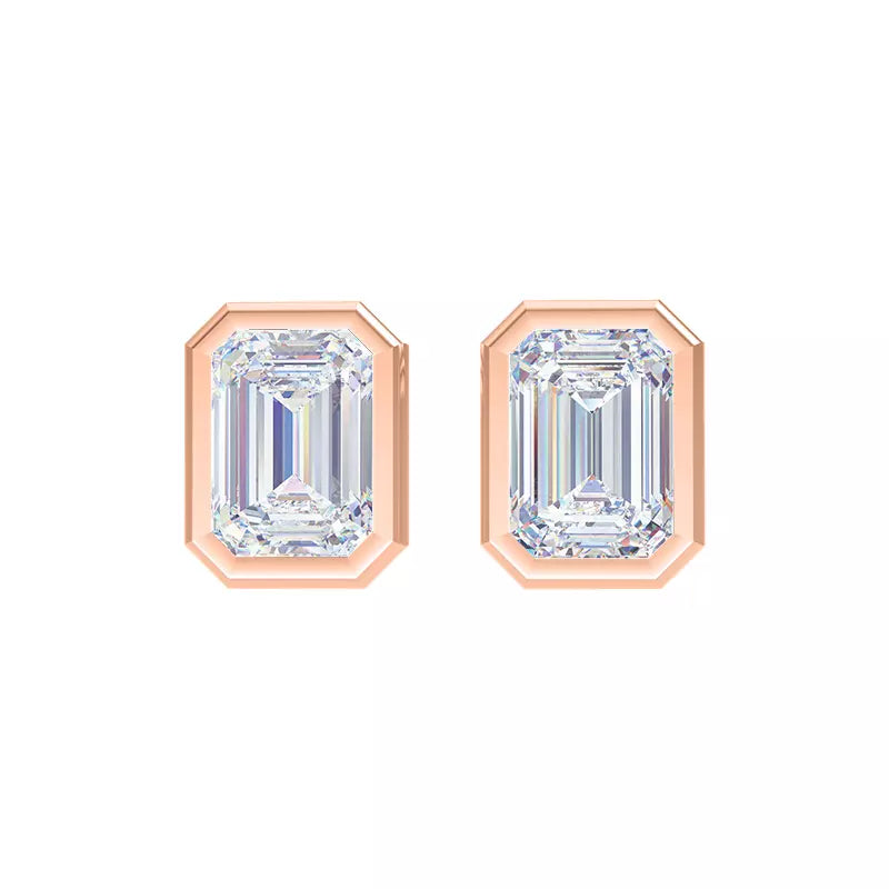 2cts Lab Grown Emerald Cut Bezel Earrings