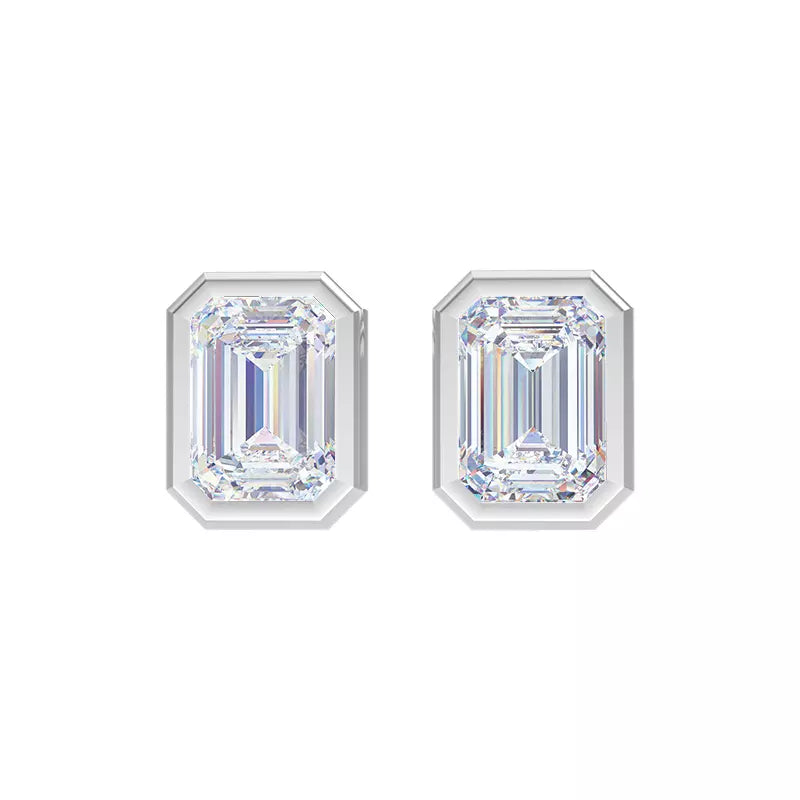 2cts Lab Grown Emerald Cut Bezel Earrings