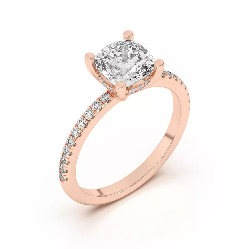 Cushion Lab Grown Pave Engagement Ring