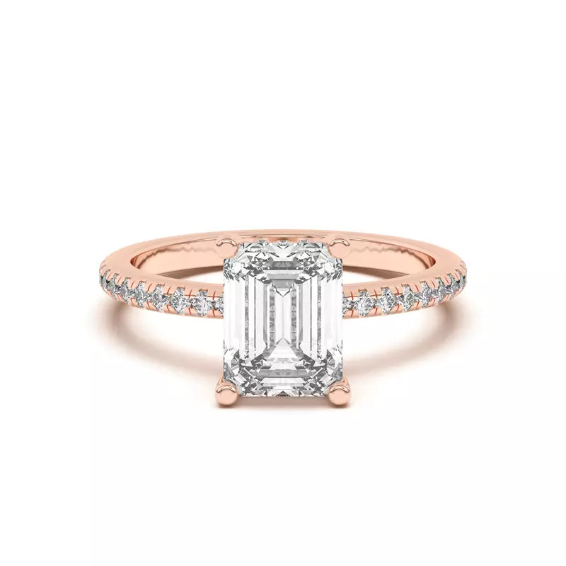 Emerald Cut Lab Grown Pave Engagement Ring