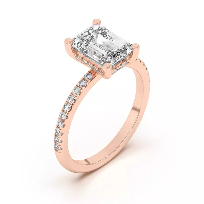 Emerald Cut Lab Grown Pave Engagement Ring