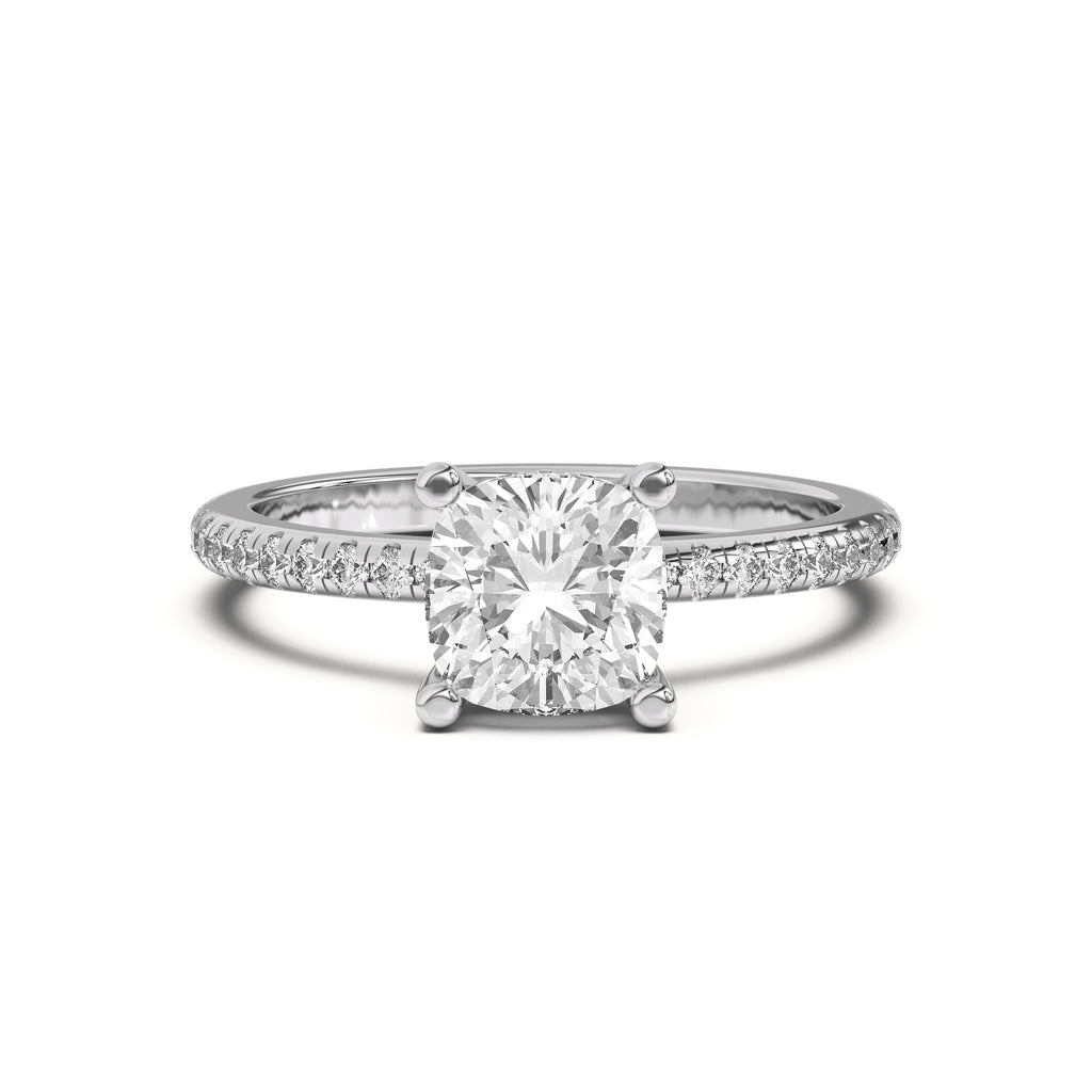Cushion Lab Grown Pave Engagement Ring