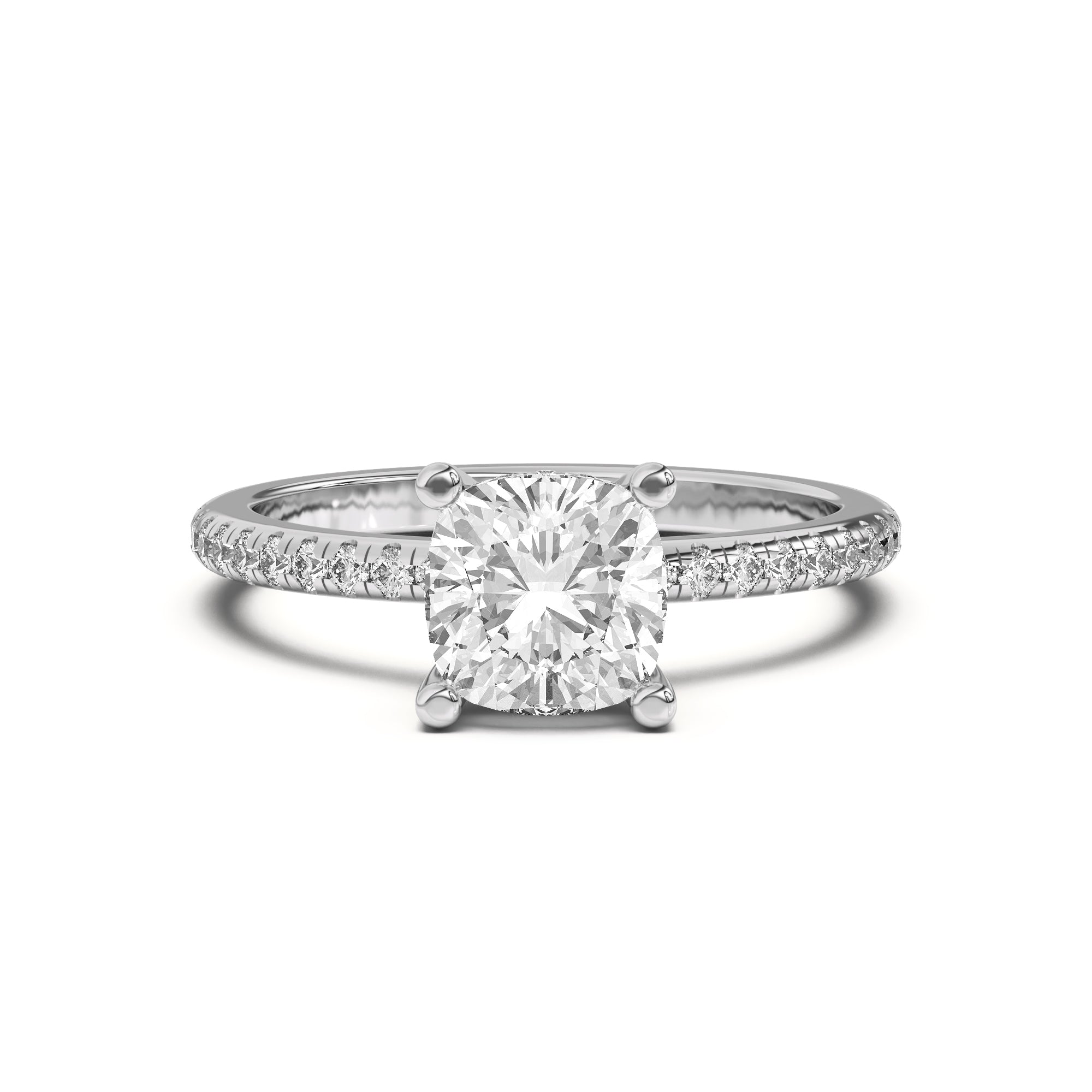 Cushion Lab Grown Pave Engagement Ring