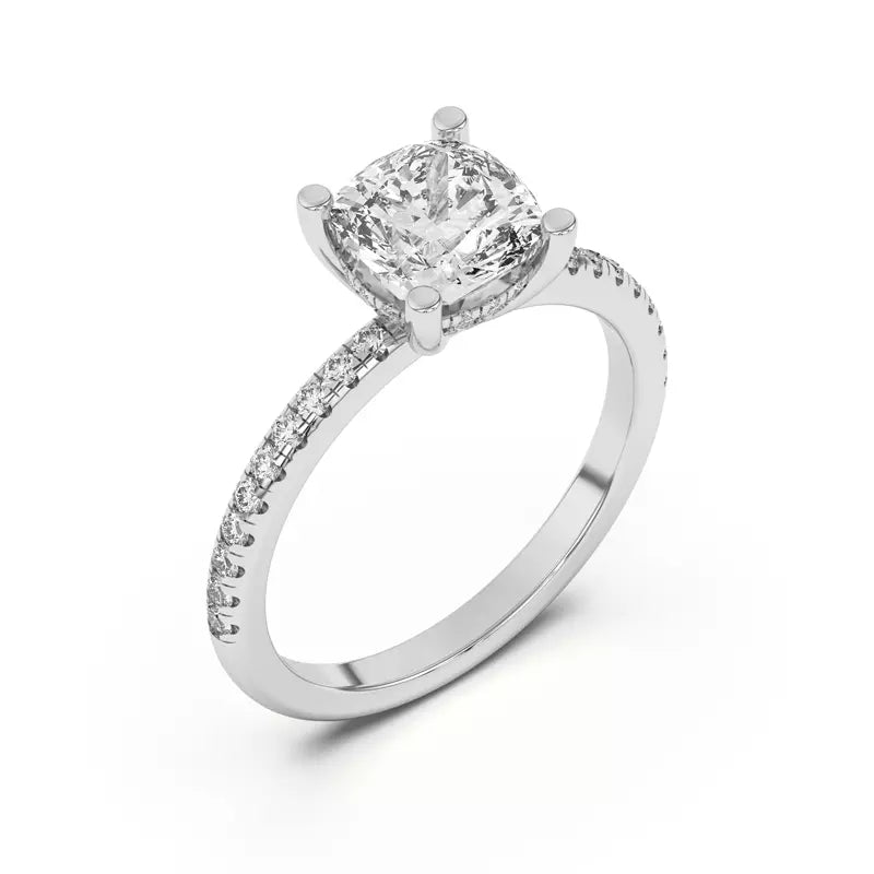 Cushion Lab Grown Pave Engagement Ring