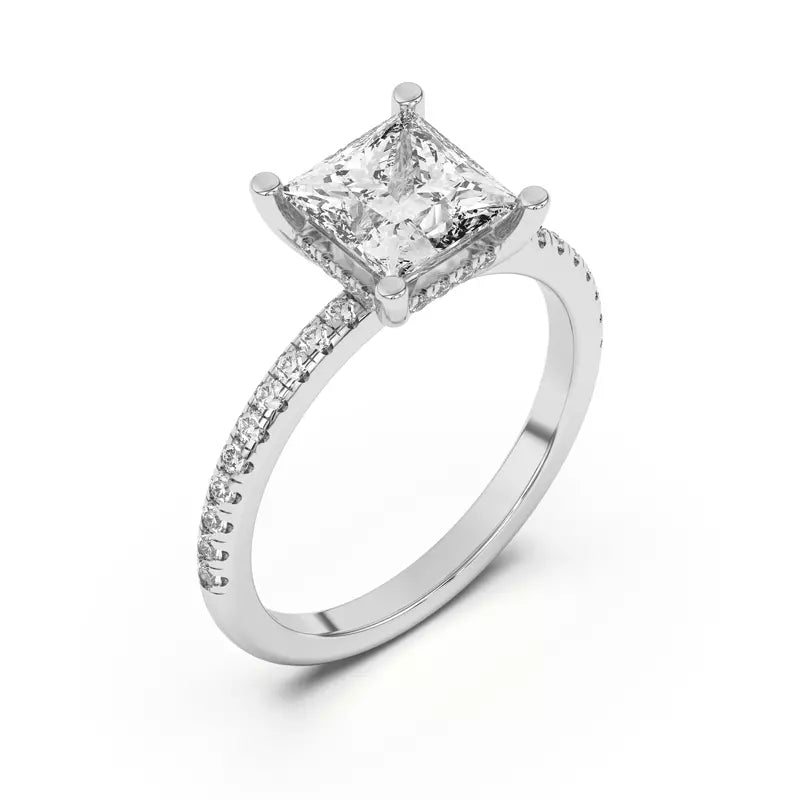 Princess Cut Lab Grown Pave Engagement Ring