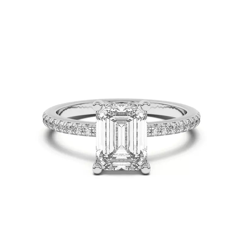 Emerald Cut Lab Grown Pave Engagement Ring