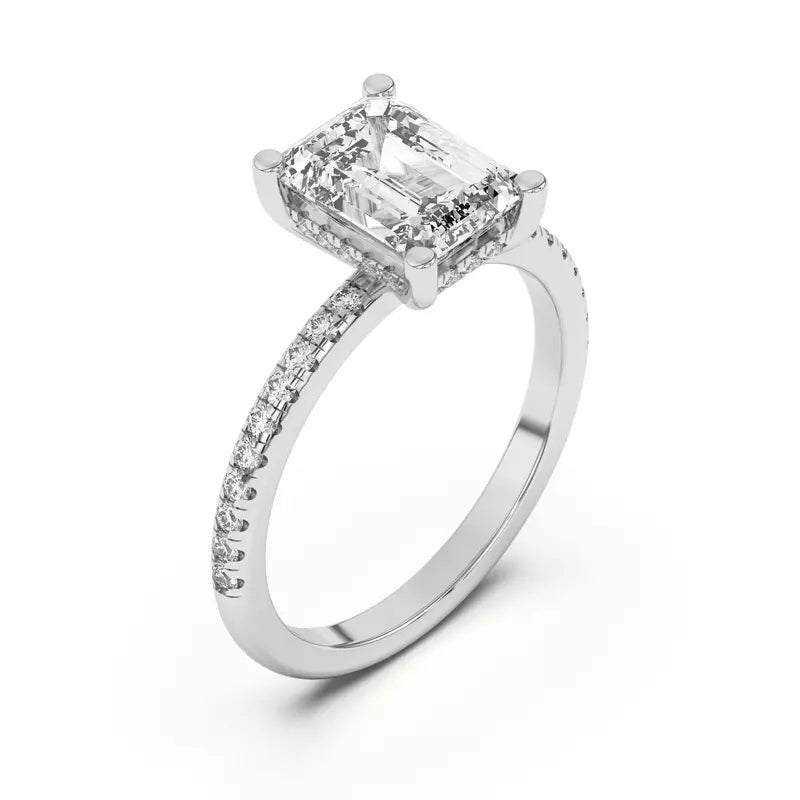Emerald Cut Lab Grown Pave Engagement Ring