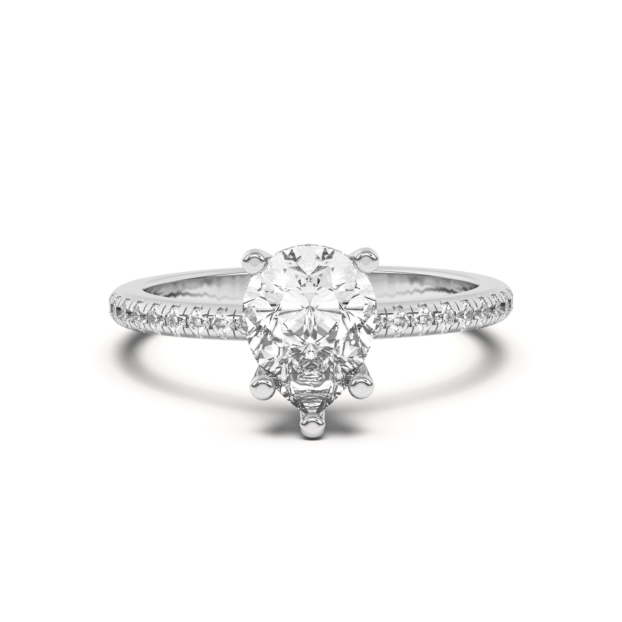 Pear Shape Lab Grown Pave Engagement Ring