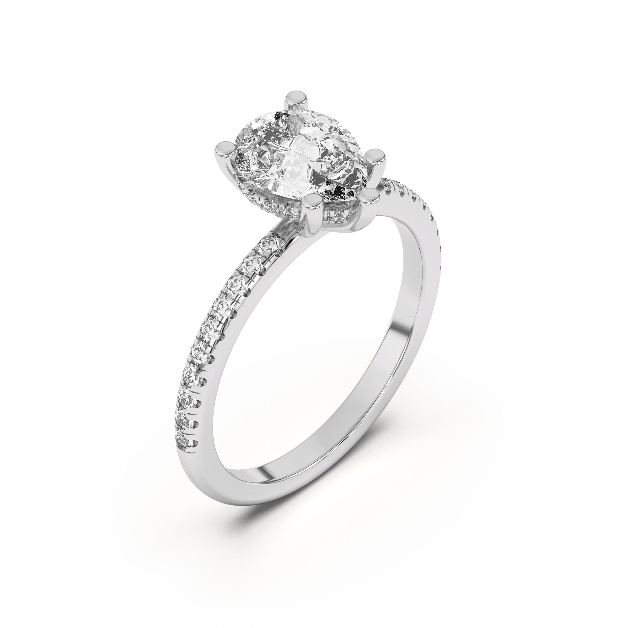 Pear Shape Lab Grown Pave Engagement Ring