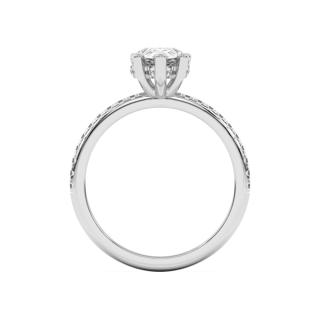 Pear Shape Lab Grown Pave Engagement Ring