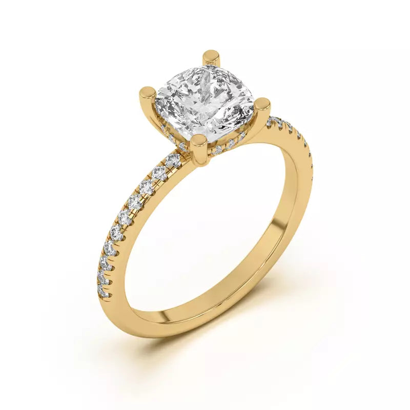 Cushion Lab Grown Pave Engagement Ring