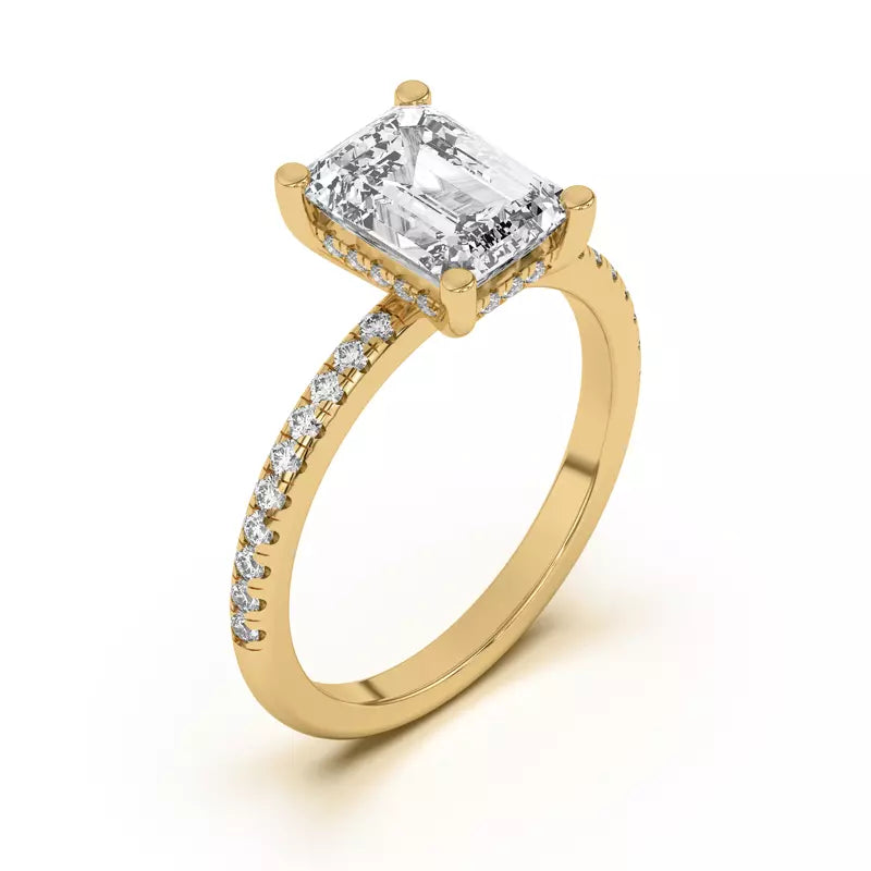 Emerald Cut Lab Grown Pave Engagement Ring