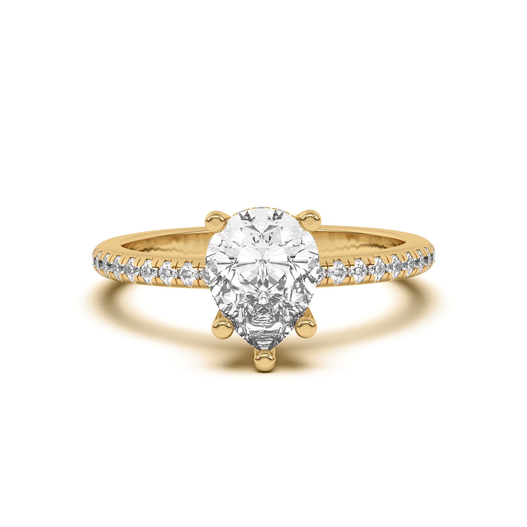 Pear Shape Lab Grown Pave Engagement Ring