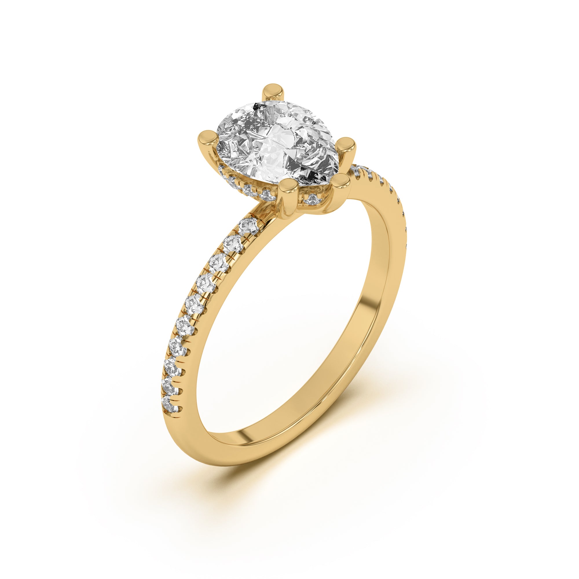Pear Shape Lab Grown Pave Engagement Ring