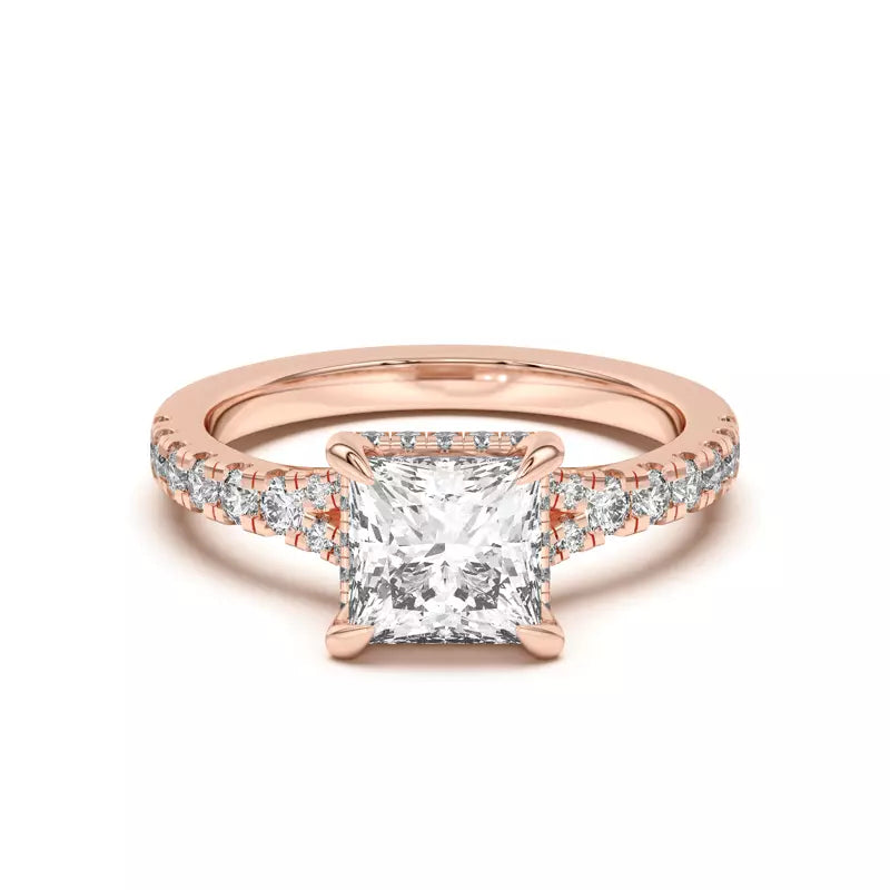 Princess Cut ,Split Shank Lab Grown Engagement Ring