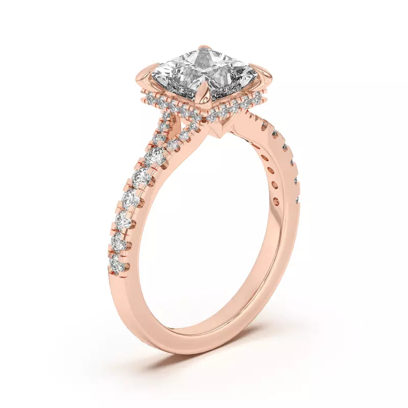 Princess Cut ,Split Shank Lab Grown Engagement Ring