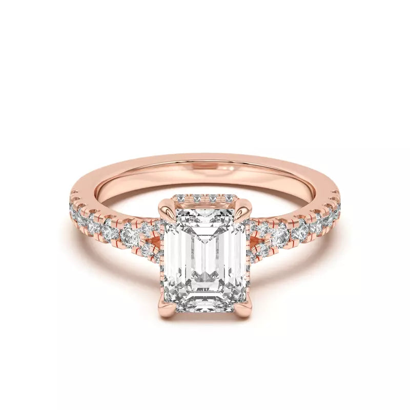 Emerald Cut,Split Shank Lab Grown Engagement Ring