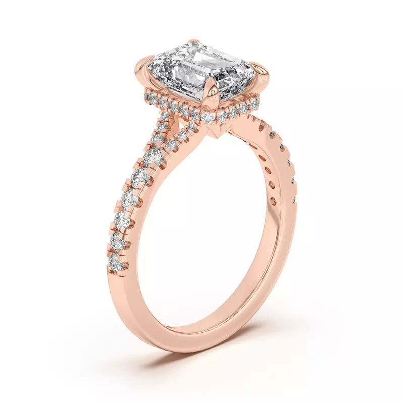 Emerald Cut,Split Shank Lab Grown Engagement Ring