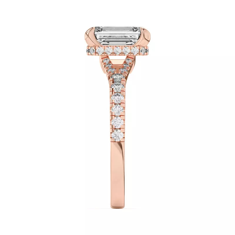 Emerald Cut,Split Shank Lab Grown Engagement Ring
