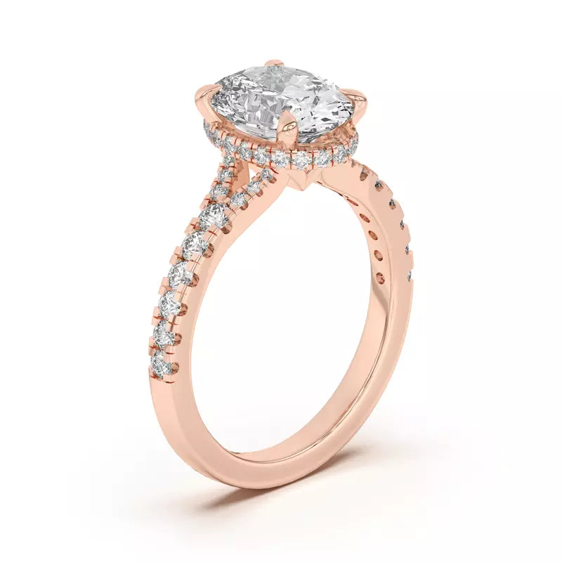 Oval ,Split Shank Lab Grown Engagement Ring