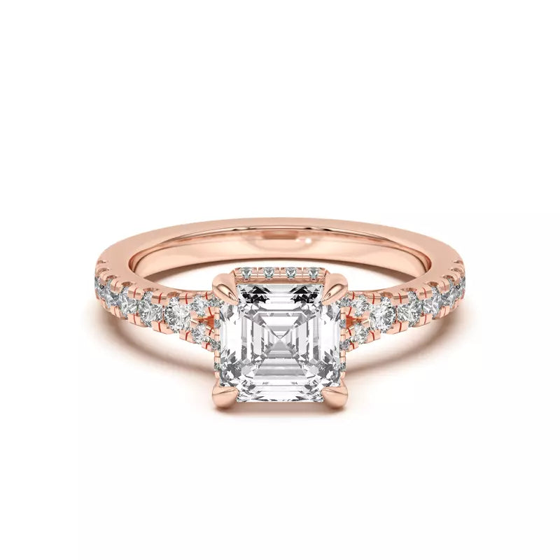 Asscher Cut,Split Shank Lab Grown Engagement Ring