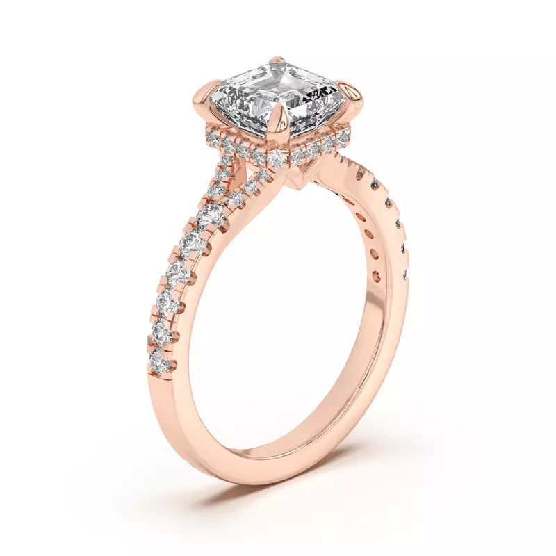 Asscher Cut,Split Shank Lab Grown Engagement Ring