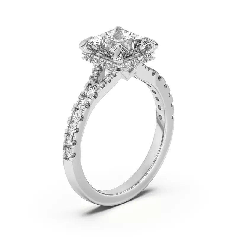 Princess Cut ,Split Shank Lab Grown Engagement Ring