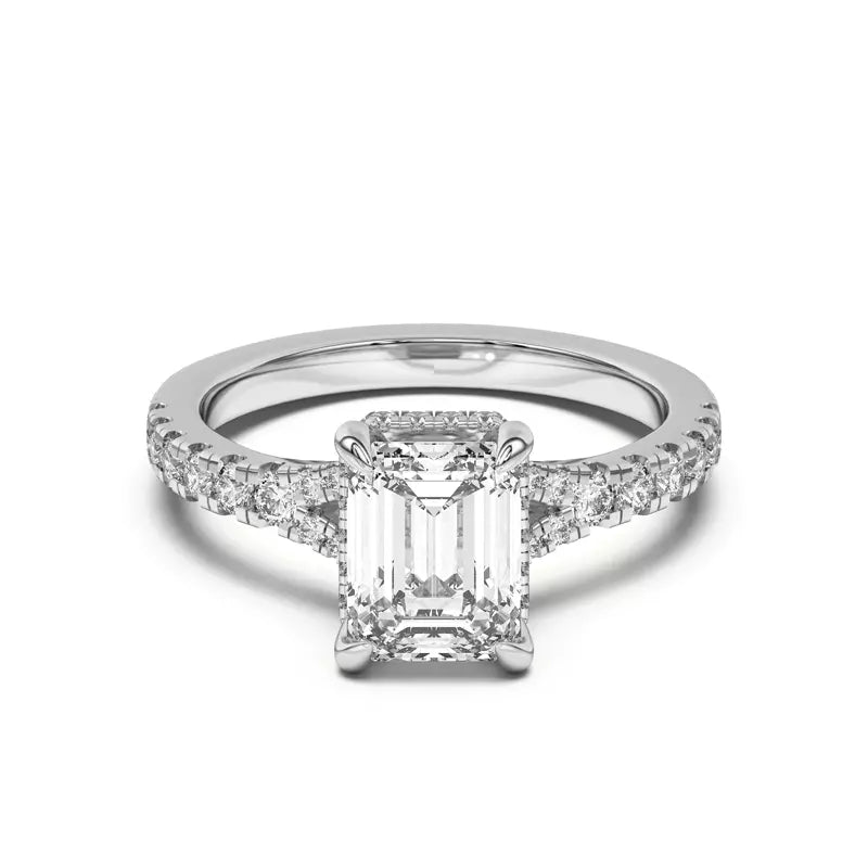 Emerald Cut,Split Shank Lab Grown Engagement Ring