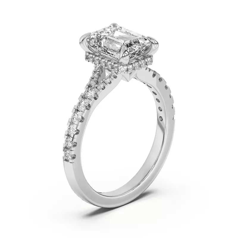 Emerald Cut,Split Shank Lab Grown Engagement Ring