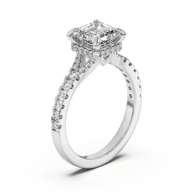 Asscher Cut,Split Shank Lab Grown Engagement Ring