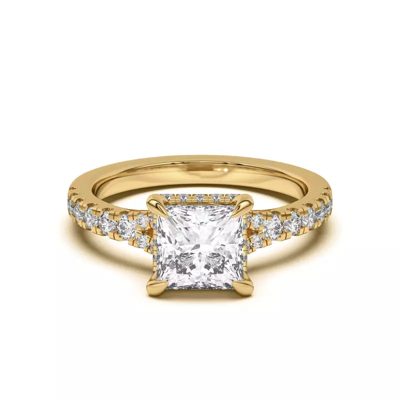 Princess Cut ,Split Shank Lab Grown Engagement Ring