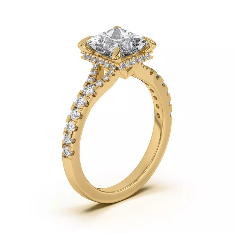 Princess Cut ,Split Shank Lab Grown Engagement Ring