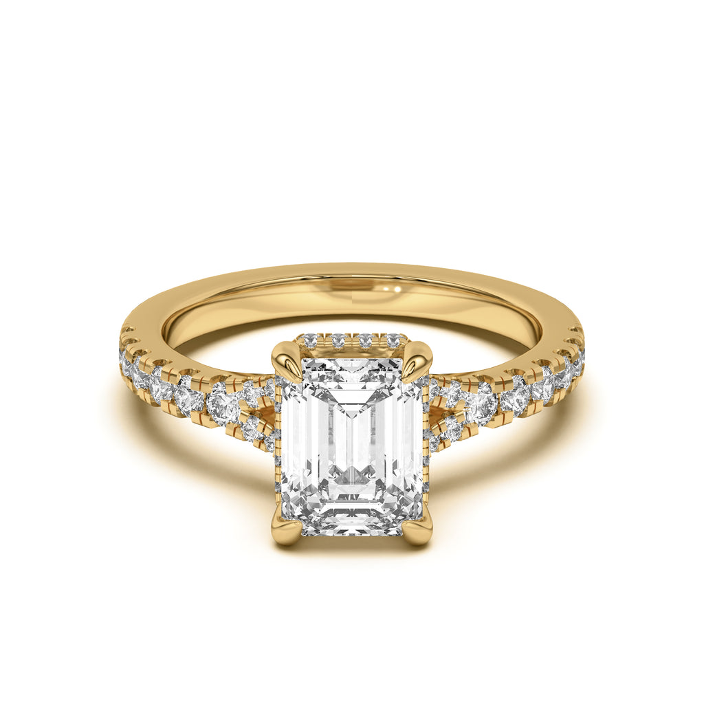 Emerald Cut,Split Shank Lab Grown Engagement Ring