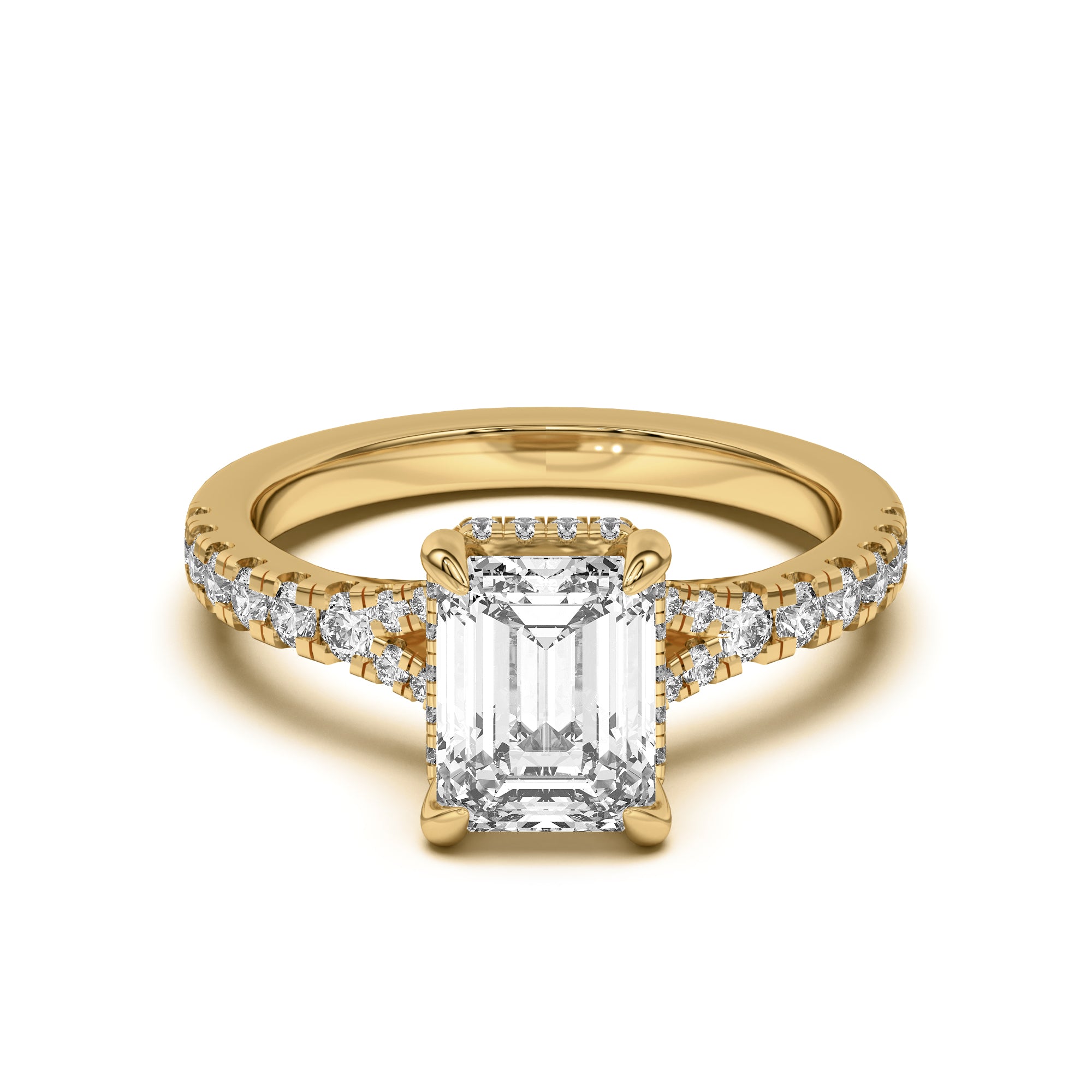 Emerald Cut,Split Shank Lab Grown Engagement Ring
