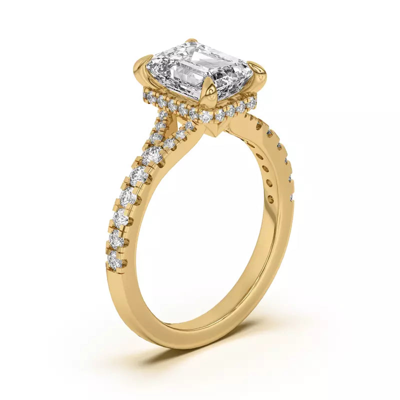 Emerald Cut,Split Shank Lab Grown Engagement Ring