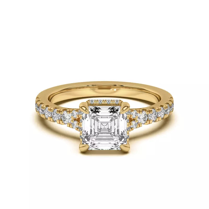 Asscher Cut,Split Shank Lab Grown Engagement Ring