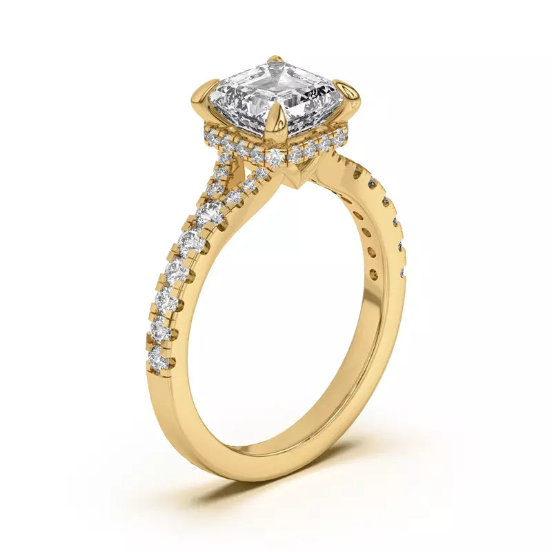 Asscher Cut,Split Shank Lab Grown Engagement Ring