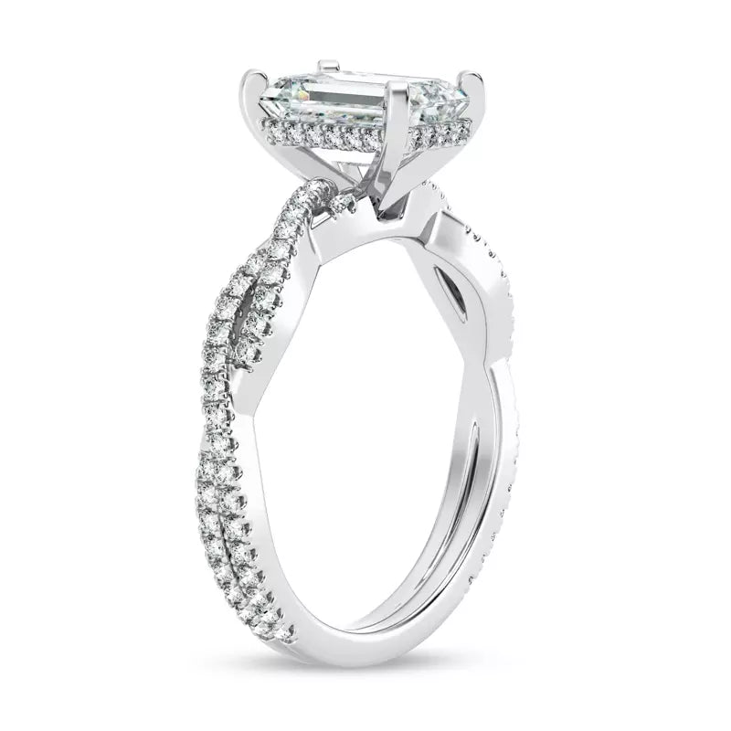 Emerald Cut Lab Grown Infinity Engagement Ring