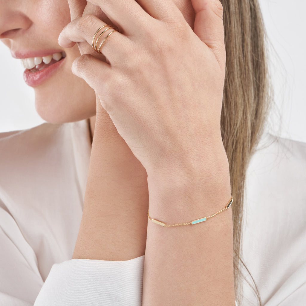 Turquoise Enamel Alternating Bar Station Bracelet
