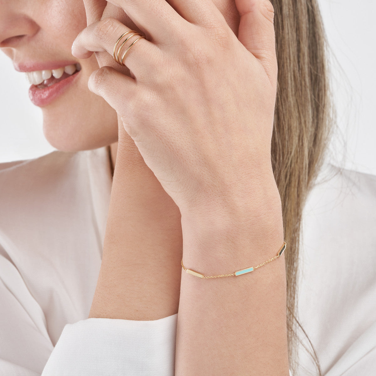 Turquoise Enamel Alternating Bar Station Bracelet