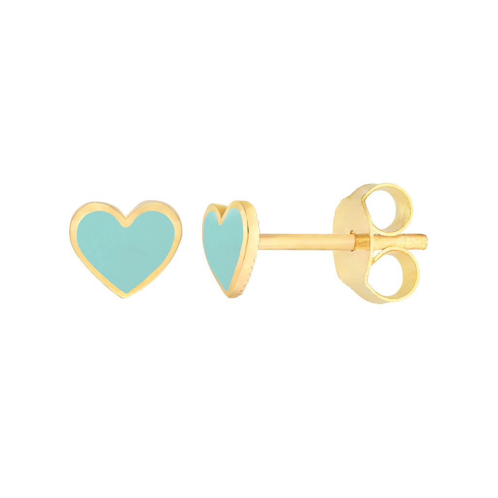 14K Gold.Heart Shaped Turqoise Enamel Earrings