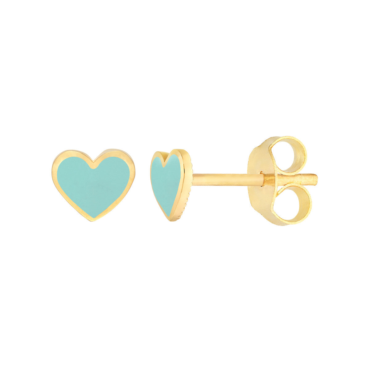 14K Gold.Heart Shaped Turqoise Enamel Earrings