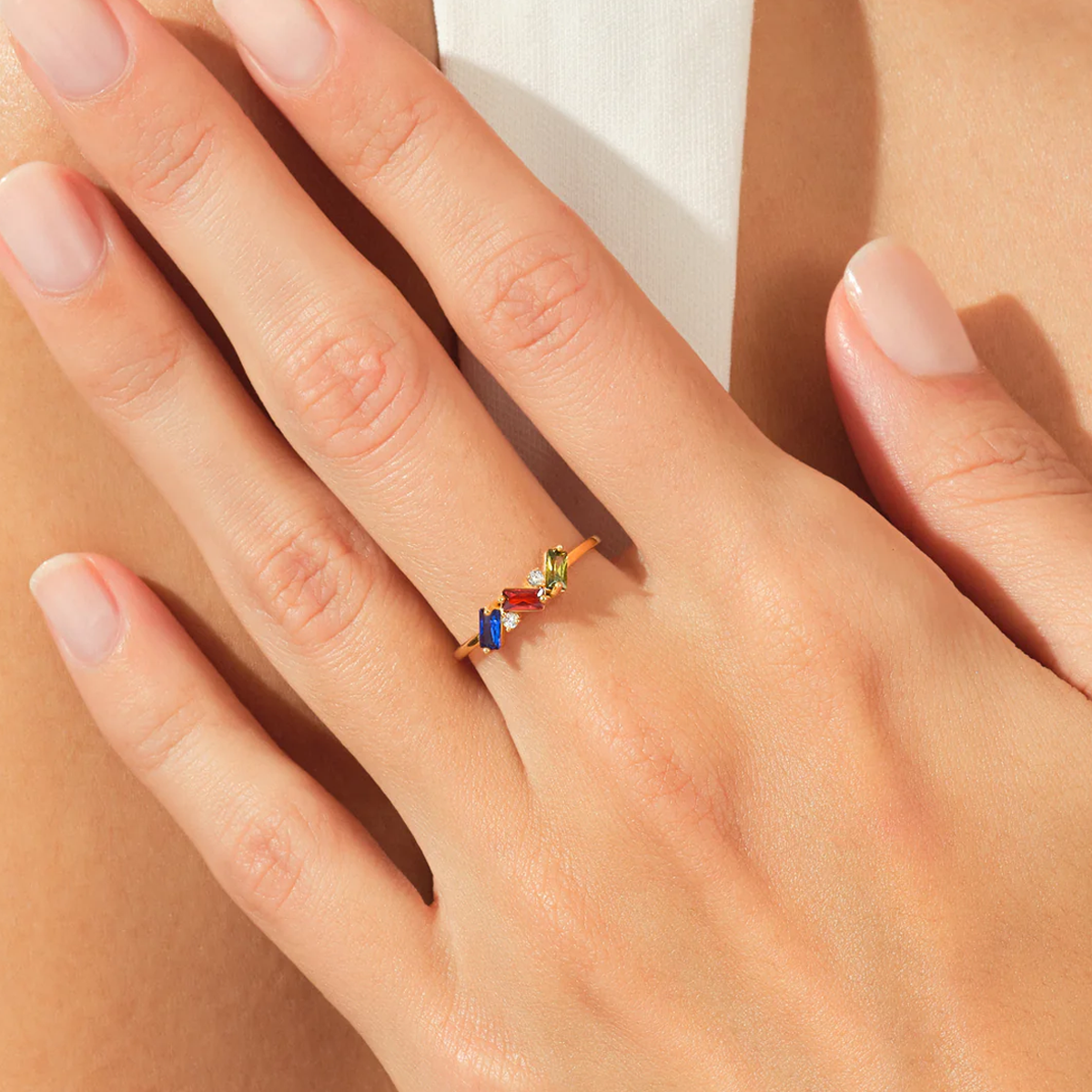 Chevron-Shaped Lab Diamond & Gemstone RIng
