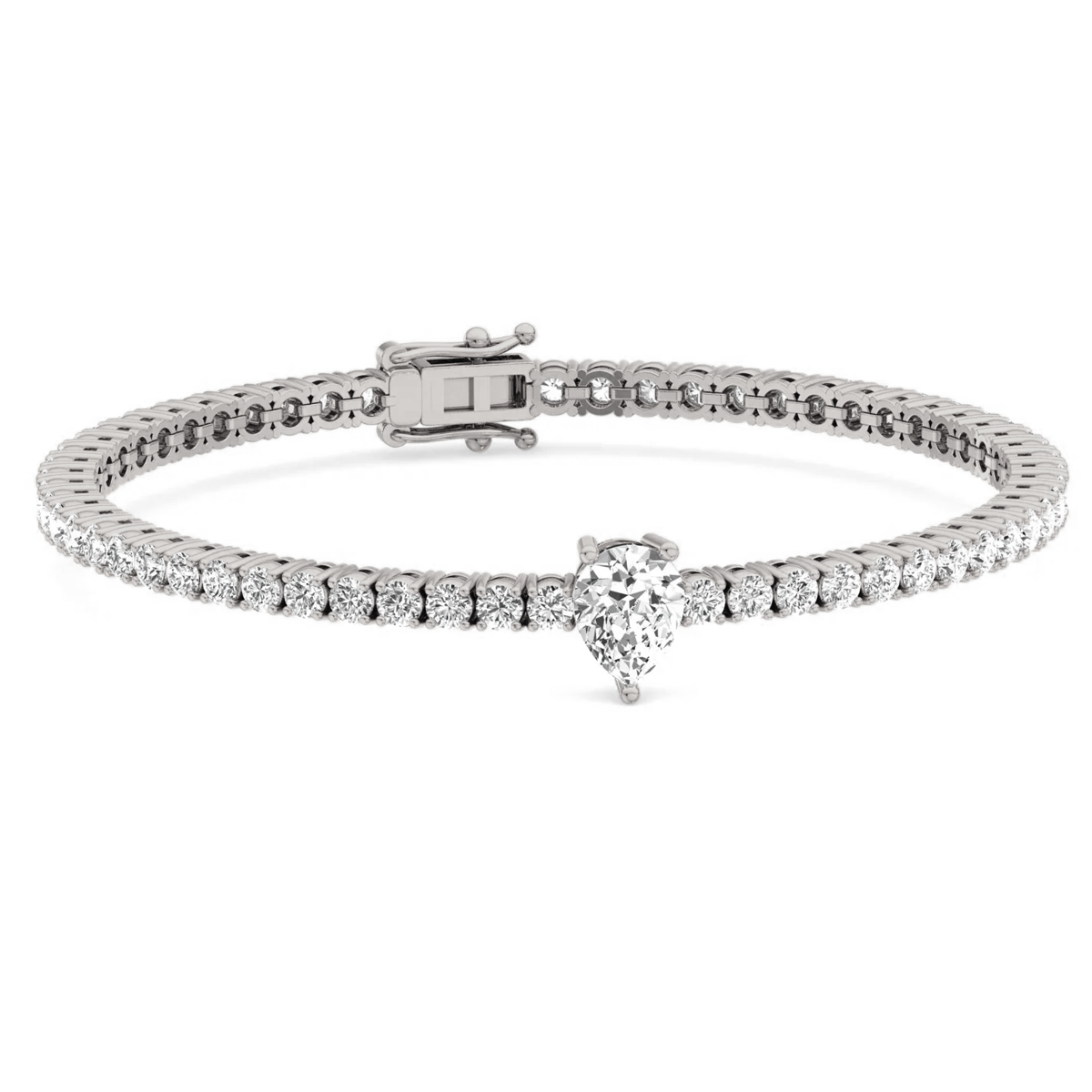 10 Carats Lab Pear Shspe Center Tennis Bracelet