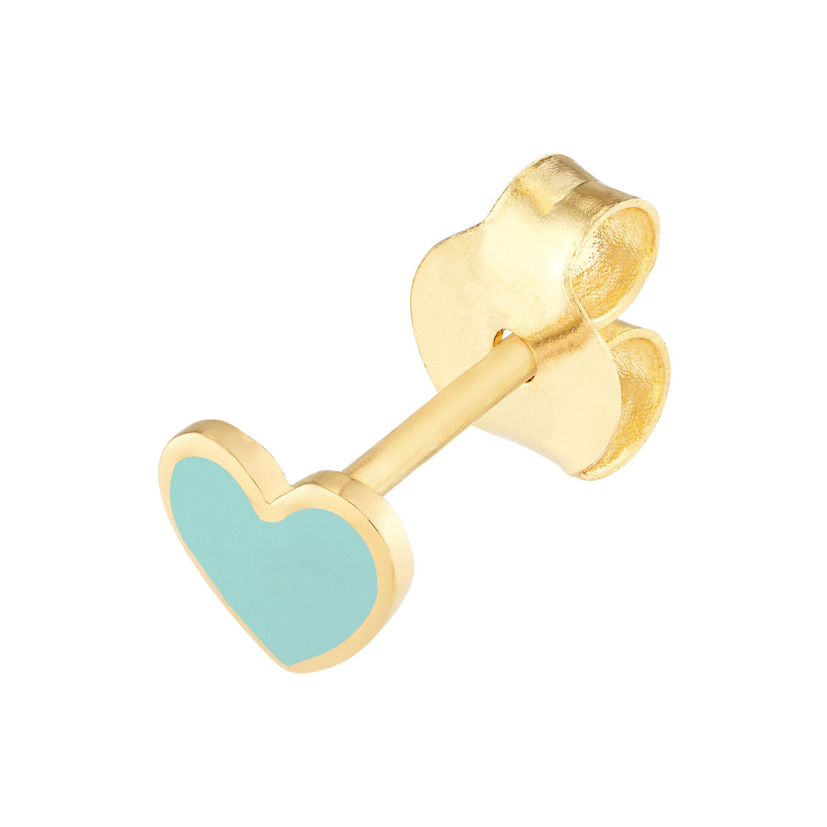 14K Gold.Heart Shaped Turqoise Enamel Earrings